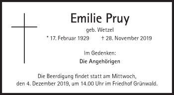 Traueranzeige von Emilie Pruy von Süddeutsche Zeitung