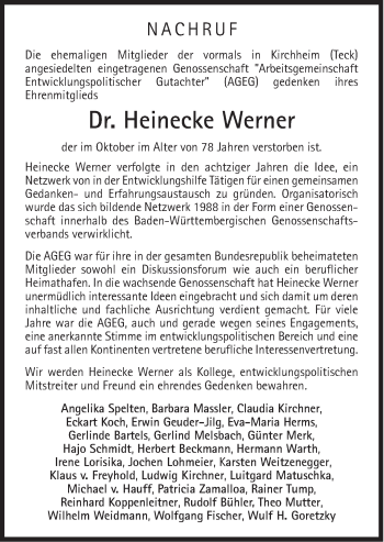 Traueranzeige von Heinecke Werner von Süddeutsche Zeitung