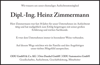 Traueranzeige von Heinz Zimmermann von Süddeutsche Zeitung
