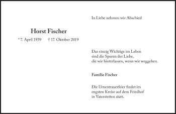 Traueranzeige von Horst Fischer von Süddeutsche Zeitung