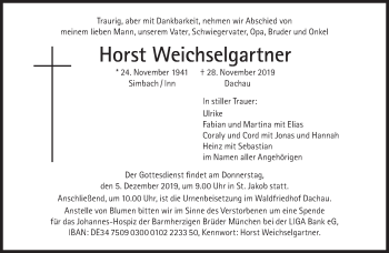 Traueranzeige von Horst Weichselgartner von Süddeutsche Zeitung