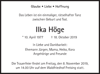 Traueranzeige von Ilka Höge von Süddeutsche Zeitung