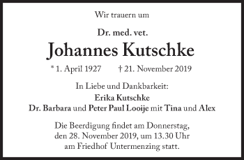 Traueranzeige von Johannes Kutschke von Süddeutsche Zeitung