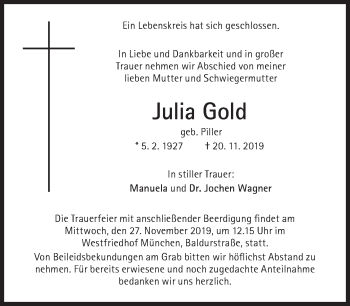 Traueranzeige von Julia Gold von Süddeutsche Zeitung