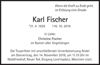 Traueranzeige von Karl Fischer von Süddeutsche Zeitung