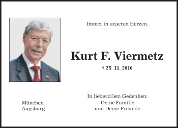 Traueranzeige von Kurt F. Viermetz von Süddeutsche Zeitung