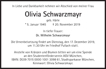 Traueranzeige von Olivia Schwarzmayr von Süddeutsche Zeitung