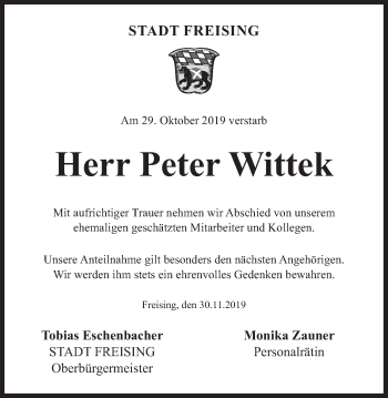 Traueranzeige von Peter Wittek von Süddeutsche Zeitung