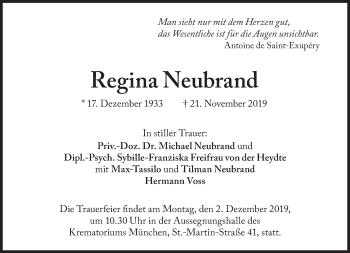 Traueranzeige von Regina Neubrand von Süddeutsche Zeitung