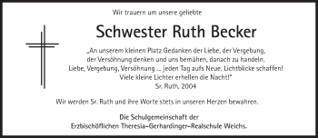 Traueranzeige von Ruth Becker von Süddeutsche Zeitung