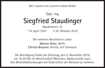 Traueranzeige von Siegfried Staudinger von Süddeutsche Zeitung