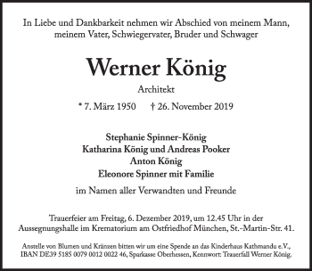 Traueranzeige von Werner König von Süddeutsche Zeitung