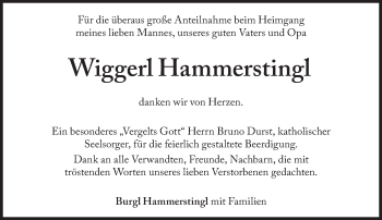 Traueranzeige von Wiggerl Hammerstingl von Süddeutsche Zeitung