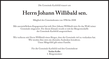 Traueranzeige von Willibald Johann von Süddeutsche Zeitung