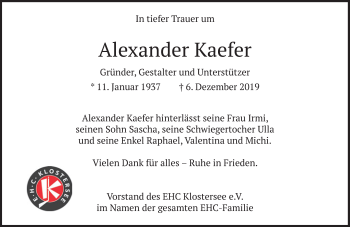 Traueranzeige von Alexander Kaefer von Süddeutsche Zeitung