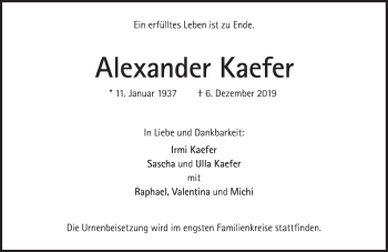 Traueranzeige von Alexander Kaefer von Süddeutsche Zeitung