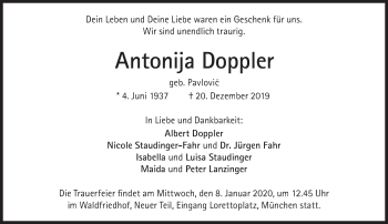 Traueranzeige von Antonija Doppler von Süddeutsche Zeitung