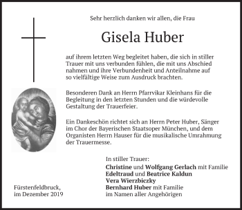 Traueranzeige von Gisela Huber von Süddeutsche Zeitung
