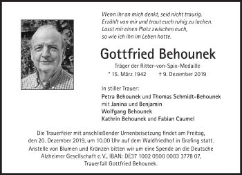 Traueranzeige von Gottfried Behounek von Süddeutsche Zeitung