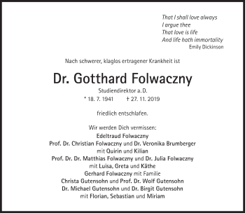 Traueranzeige von Gotthard Folwaczny von Süddeutsche Zeitung