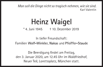 Traueranzeige von Heinz Waigel von Süddeutsche Zeitung