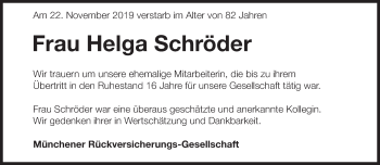 Traueranzeige von Helga Schröder von Süddeutsche Zeitung