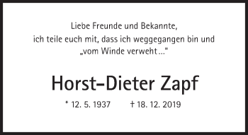 Traueranzeige von Horst-Dieter Zapf von Süddeutsche Zeitung