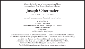 Traueranzeige von Joseph Obermaier von Süddeutsche Zeitung