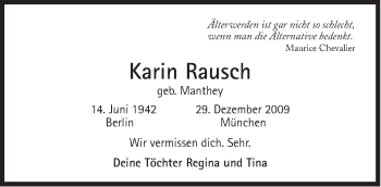 Traueranzeige von Karin Rausch von Süddeutsche Zeitung