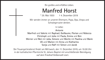 Traueranzeige von Manfred Horst von Süddeutsche Zeitung