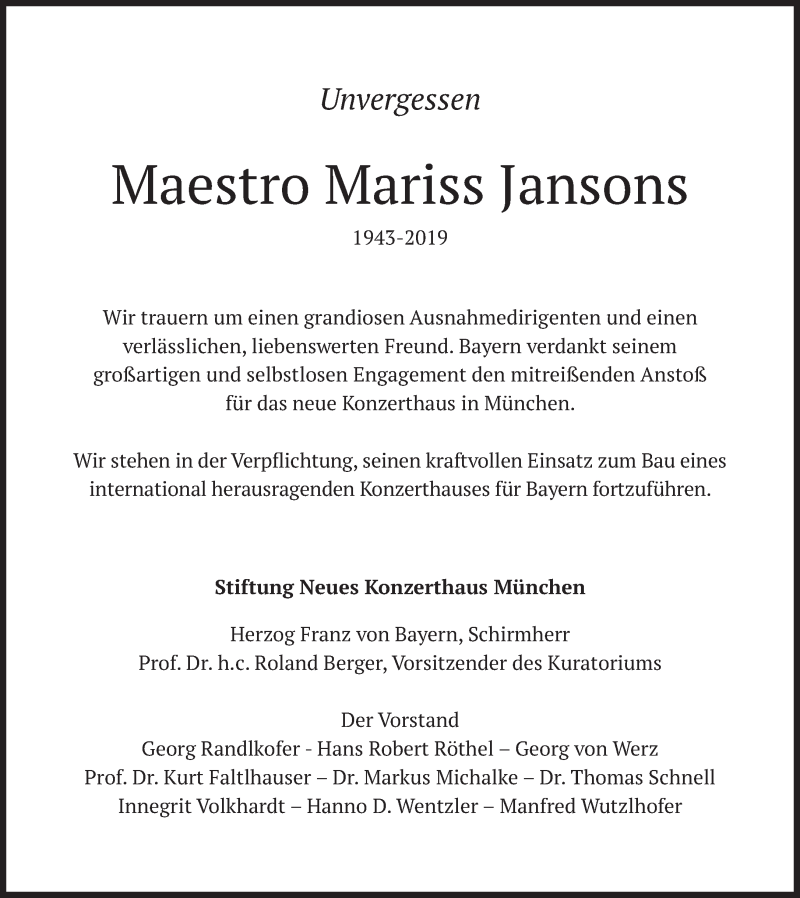  Traueranzeige für Mariss Jansons vom 07.12.2019 aus Süddeutsche Zeitung