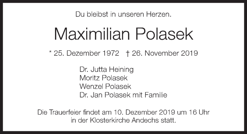  Traueranzeige für Maximilian Polasek vom 07.12.2019 aus Süddeutsche Zeitung