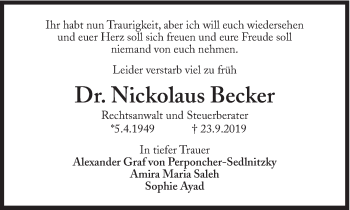 Traueranzeige von Nickolaus Becker von Süddeutsche Zeitung