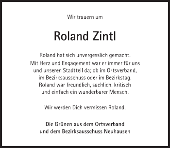 Traueranzeige von Roland Zintl von Süddeutsche Zeitung