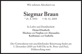 Traueranzeige von Siegmar Braun von Süddeutsche Zeitung
