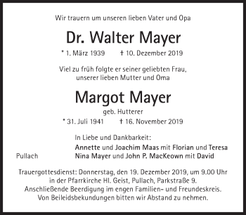 Traueranzeige von Walter Mayer von Süddeutsche Zeitung