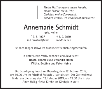 Traueranzeige von Annemarie Schmidt von Süddeutsche Zeitung