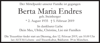 Traueranzeige von Berta Maria Endres  von Süddeutsche Zeitung