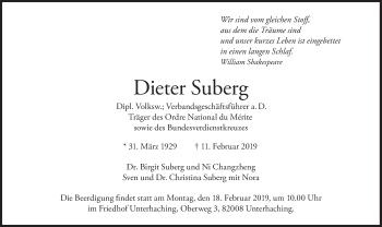 Traueranzeige von Dieter Suberg von Süddeutsche Zeitung