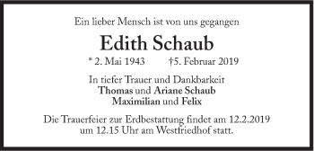 Traueranzeige von Edith Schaub von Süddeutsche Zeitung