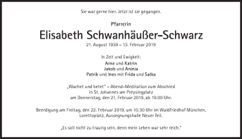 Traueranzeige von Elisabeth Schwanhäußer-Schwarz von Süddeutsche Zeitung