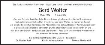 Traueranzeige von Gerd Wolter von Süddeutsche Zeitung