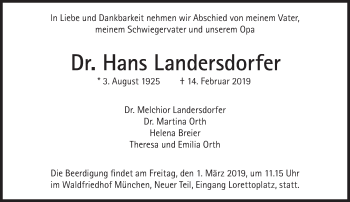 Traueranzeige von Hans Landersdorfer von Süddeutsche Zeitung