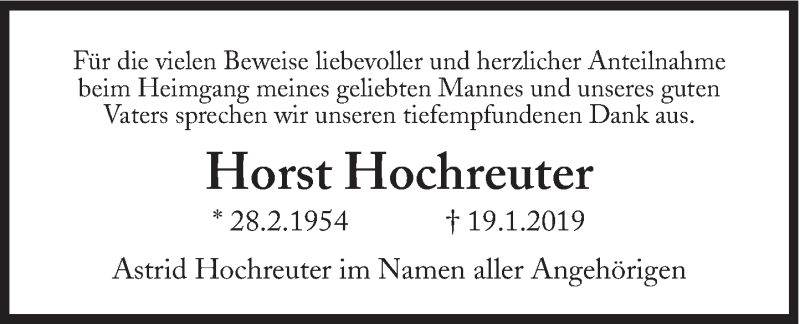  Traueranzeige für Horst Hochreuter vom 23.02.2019 aus Süddeutsche Zeitung
