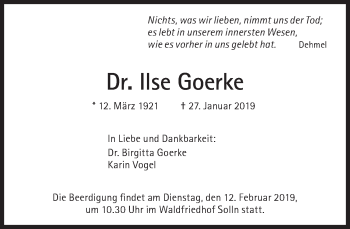 Traueranzeige von Ilse Goerke von Süddeutsche Zeitung