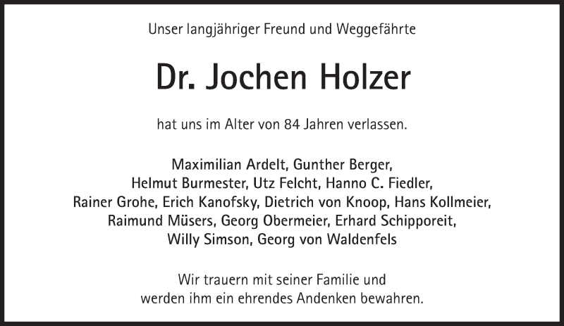  Traueranzeige für Jochen Holzer vom 16.02.2019 aus Süddeutsche Zeitung