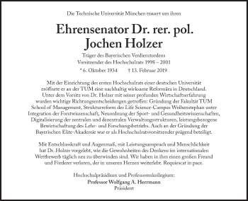 Traueranzeige von Jochen Holzer von Süddeutsche Zeitung
