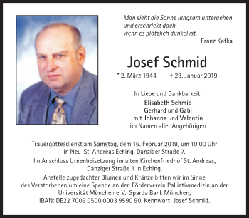 Traueranzeige von Josef Schmid von Süddeutsche Zeitung