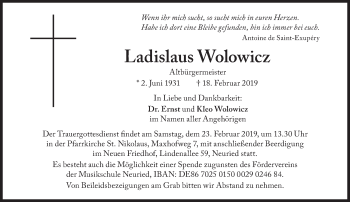 Traueranzeige von Ladislaus Wolowicz von Süddeutsche Zeitung