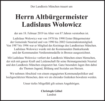 Traueranzeige von Ladislaus Wolowicz von Süddeutsche Zeitung